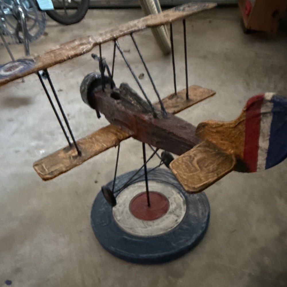 Handmade Wooden Biplane Airplane Model, Pre-Built, Display Stand Included - Picture 4 of 7
